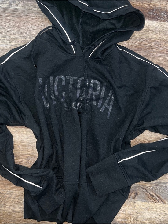 Victoria's Secret Tops - Victoria's Secret Black Hoodie with White Piping